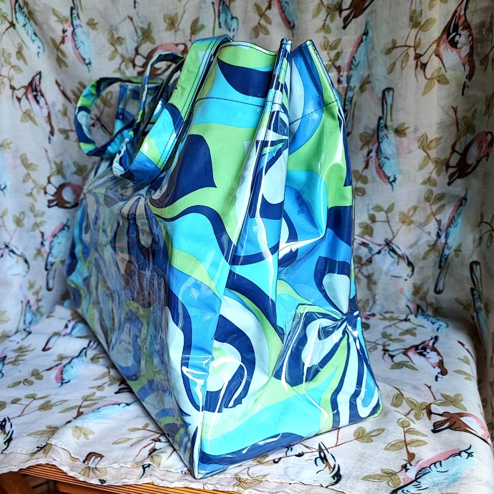 Vintage Roxy Wild Floral 1960s Vibe Flower Power Vinyl Plastic Cover Travel Tote - Picture 10 of 16
